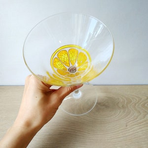 Lemon slice martini glass gift, hand-painted custom cocktail glasses