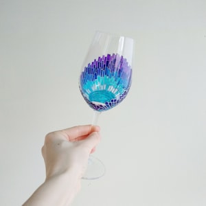 Blue wine glass, hand-painted mosaic wine glass gift