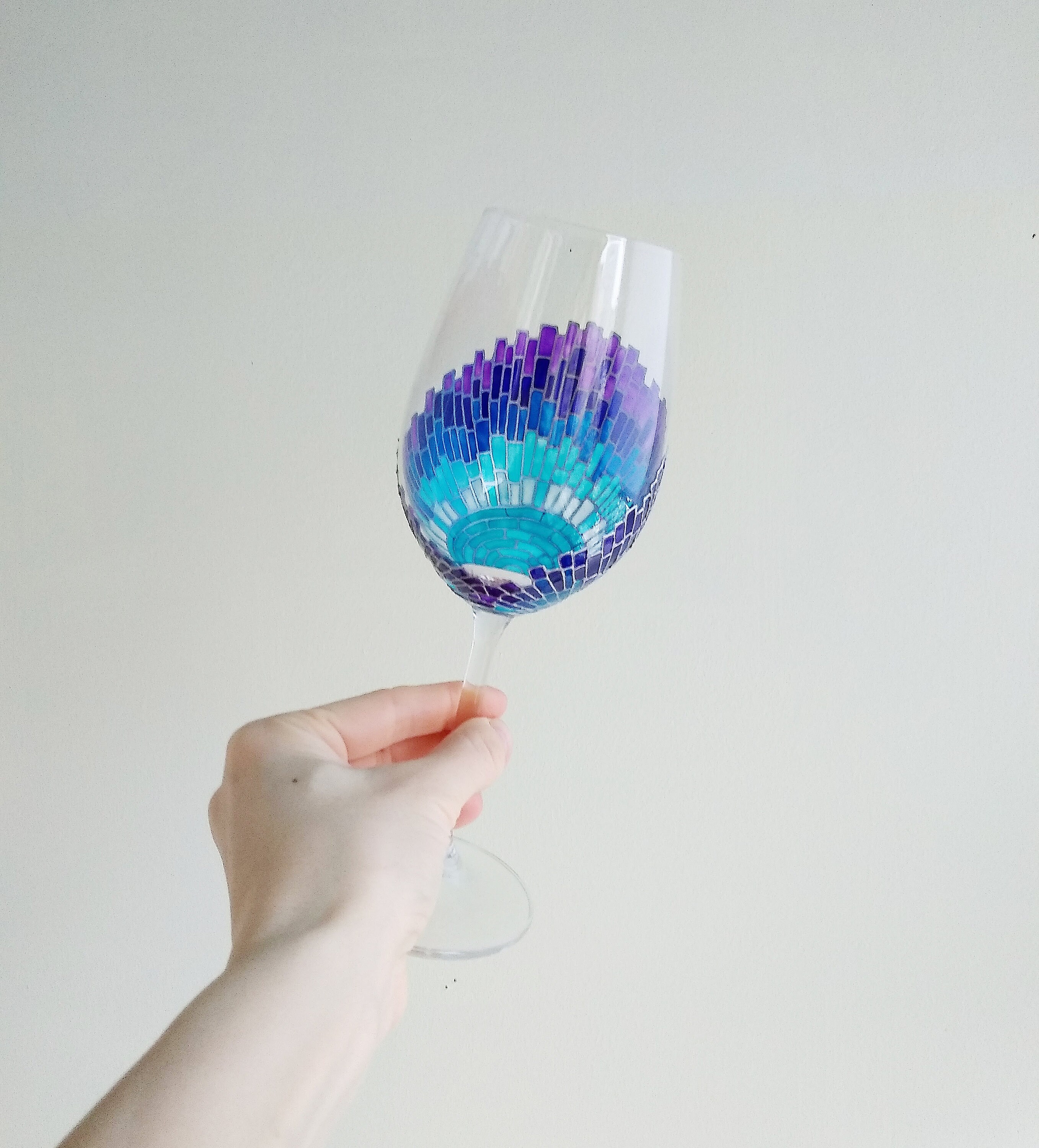 手描きの青いモザイクワイングラス：サンレイデザイン - Etsy 日本