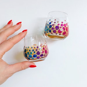 Rainbow Shot Glasses - Hand Painted Set of 2 gasses, Novelty Gift
