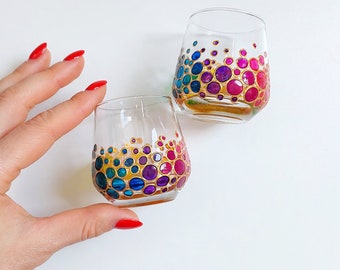 Rainbow shotglaasjes - handgeschilderde set van 2 gassen, nieuwigheidscadeau