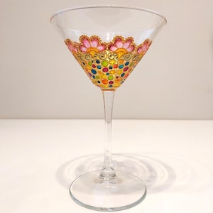 Mosaic Flower martini glass, hand-painted wine glass gift, multicolored glassware