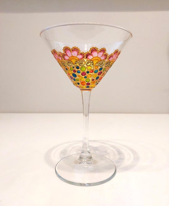 Mosaic Flower Martini Glass, Hand-painted Wine Glass Gift