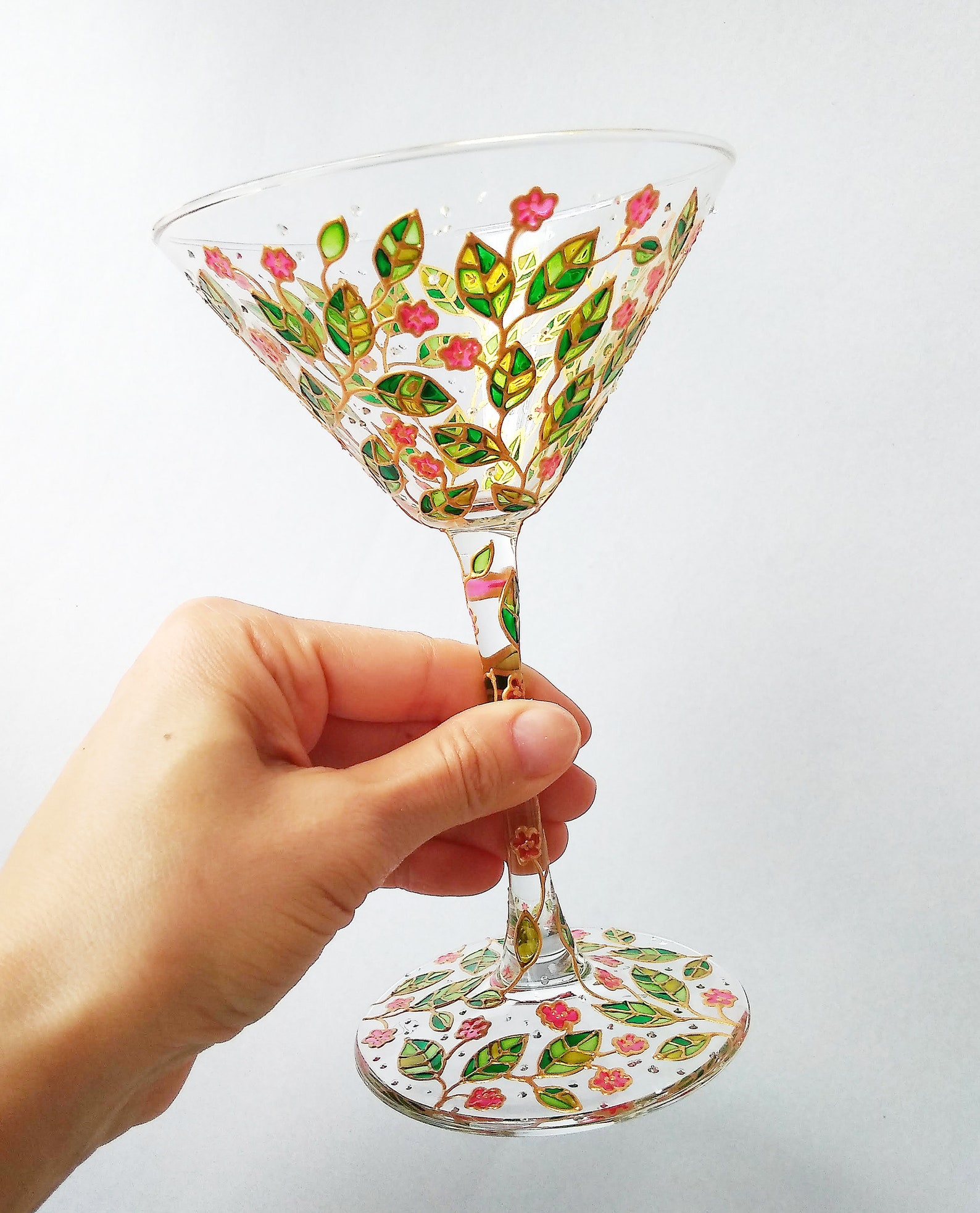Pretty little pink flowers hand painted martini glass Martini | Etsy
