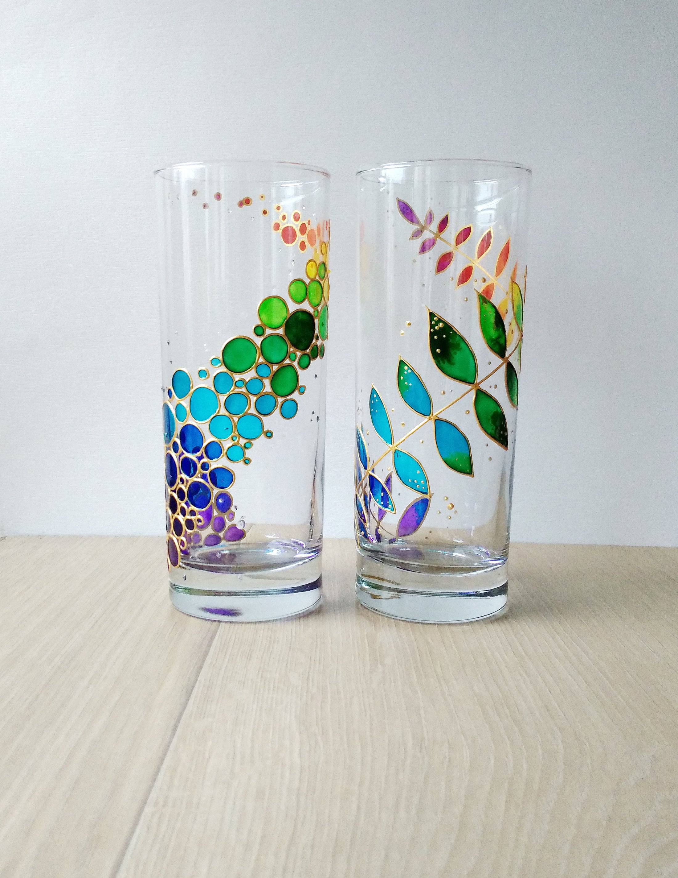 Rainbow Drinking Glasses Set of 2 Hand Painted Floral Colorful Etsy Ireland