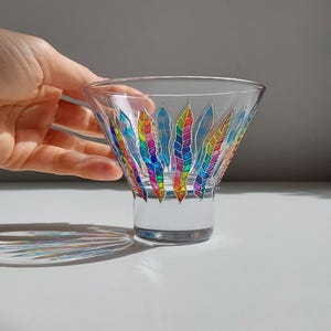 Rainbow stemless martini glass, Hand-painted custom party cocktail glassware