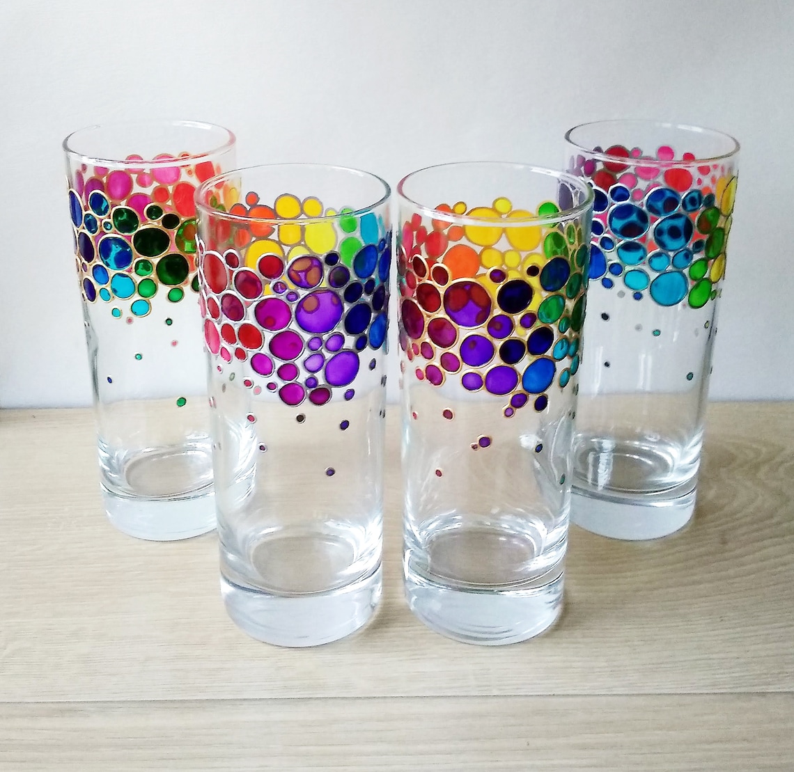 Rainbow drinking glasses set of 4 hand painted colored Etsy