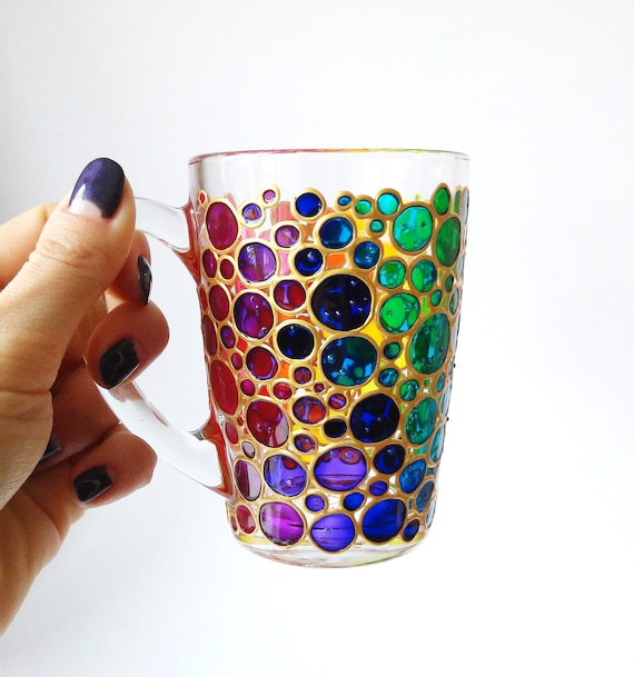Rainbow Coffee Mug Gift Colorful Hand Painted Glass Mug With 