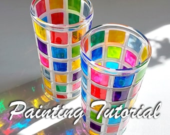 Glass Painting Tutorial, How to Make a Mosaic Painted Water Glass