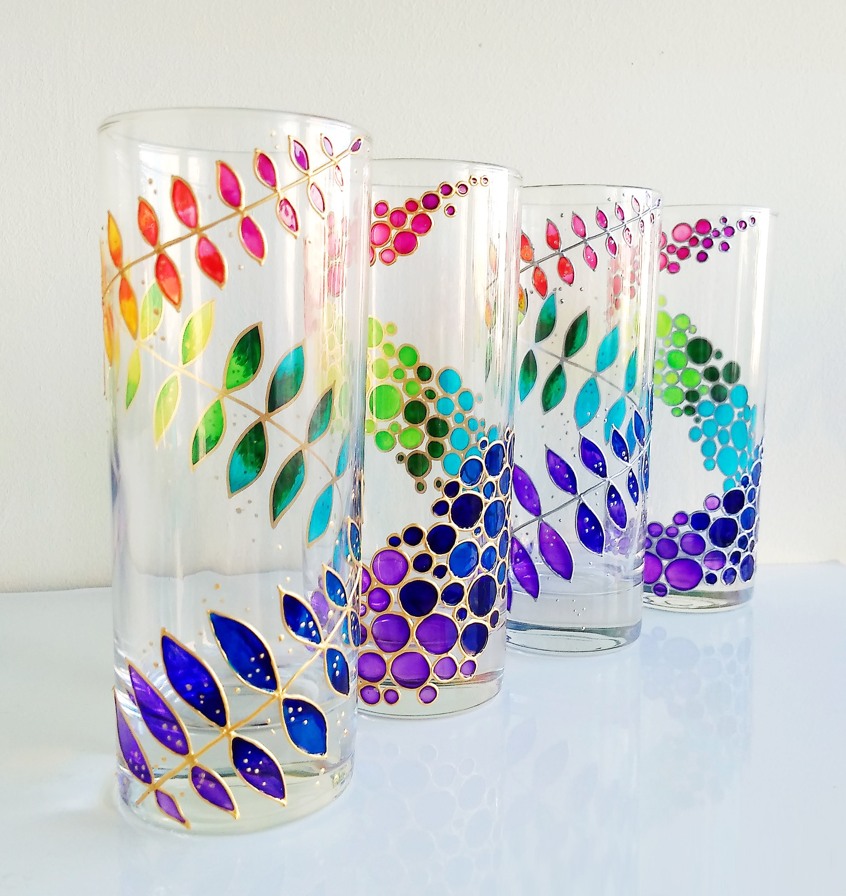 Rainbow Drinking Glasses Set of 2 Hand Painted Floral Colorful Tumblers,  Custom Water Glasses Set for Couple -  Ireland