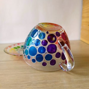Hand Painted Rainbow Glass Tea Cup and Saucer Set image 9