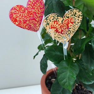 Tutores de plantas en forma de corazón rojo y dorado para macetas, parterres o jardineras, decoración de bodas, muestras de amor de San Valentín, regalos para el Día de la Madre