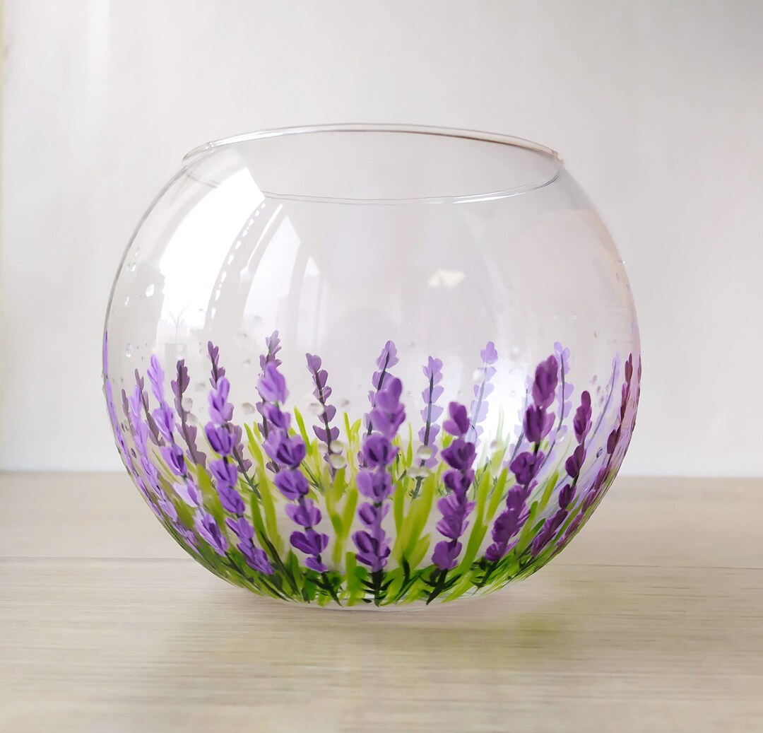 Lavender Glass Sphere Vase Floral Hand Painted Glassware Gift Etsy