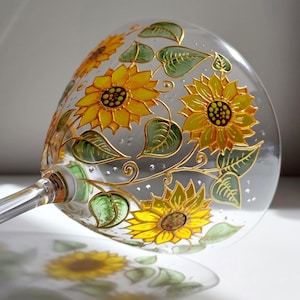 Sunflowers martini glass, hand-painted botanical gift wine glass gift