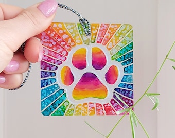 Rainbow Paw Ornament Suncatcher, Personalized Rainbow Bridge Pet Memorial,  Pet Loss Memorial Gift, Sympathy gift