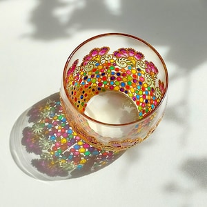 Flower stemless wine glass, hand-painted colorful wine glasses