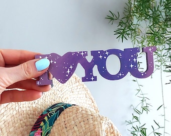 Wood sign I love you, wood words galaxy decor, feelings sign, home tabletop decor, a gift for beloved, interior quotes, wedding decoration