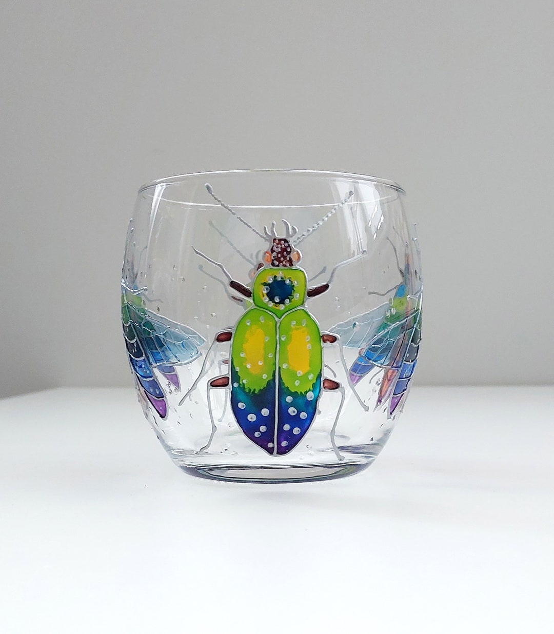 Bugs & Beetles Stemless Wine Glass, Custom Hand-painted Insect Wine ...