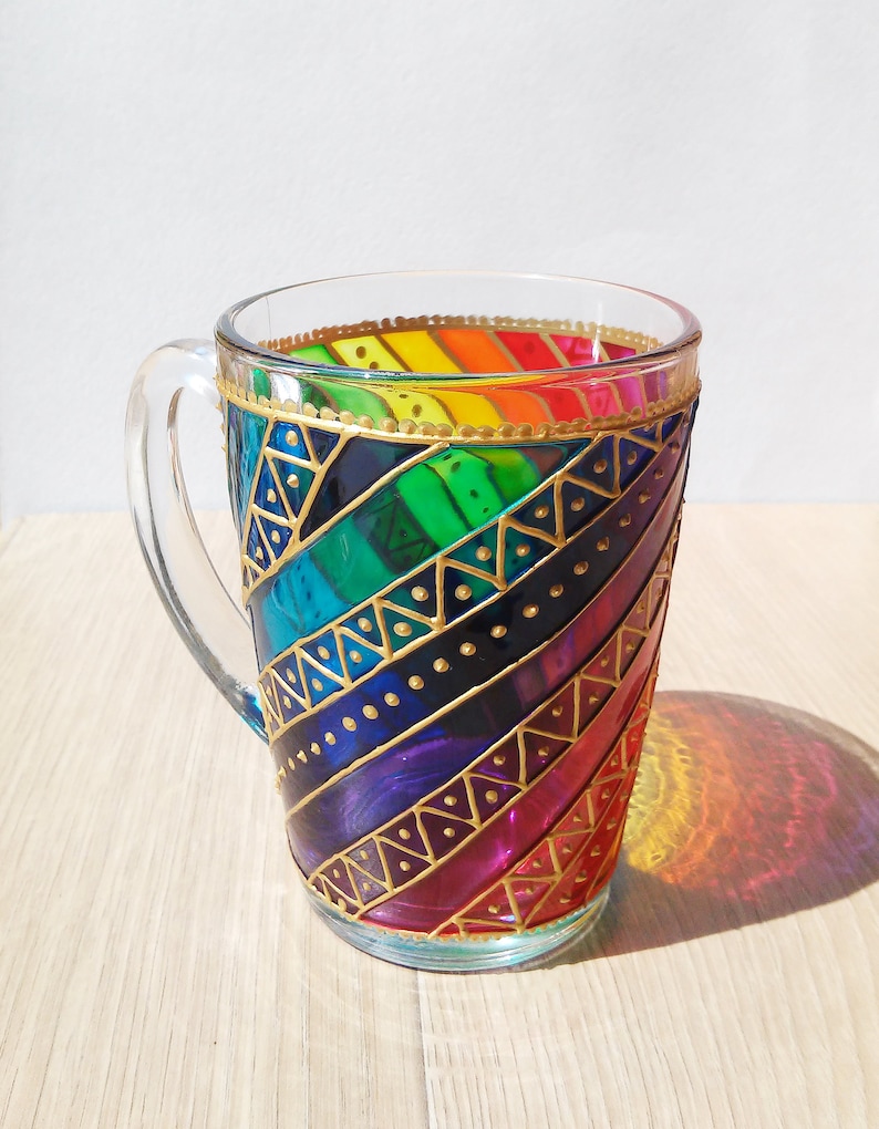 Rainbow Coffee Mug Stripes Coffee Cup Sun Catcher Mug Hand Etsy