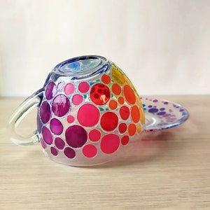 Hand Painted Rainbow Glass Tea Cup and Saucer Set image 3