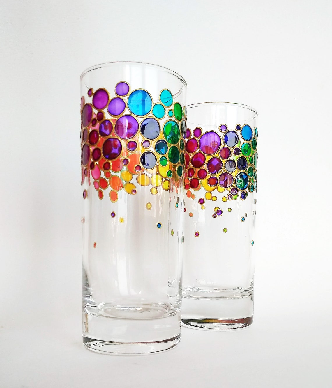 Rainbow Drinking Glasses Set Of 2 Couple Colorful Hand Etsy