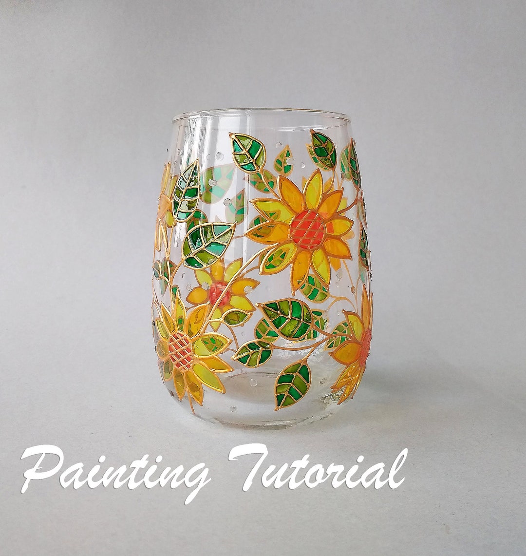 Glass Painting Tutorial, How to Make a Sunflower Painted Stemless Wine Glass Etsy
