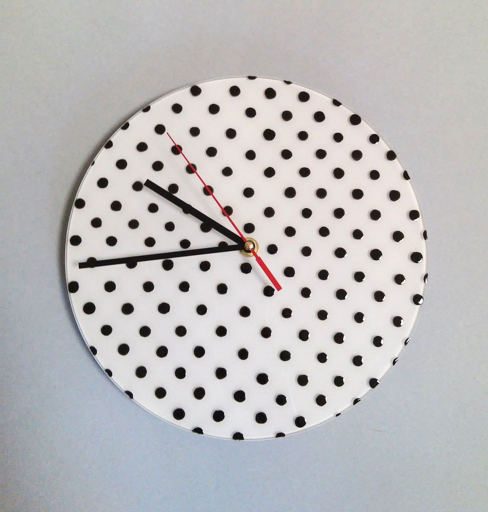 Polka dot round wall clock white & black silent wall clock Etsy