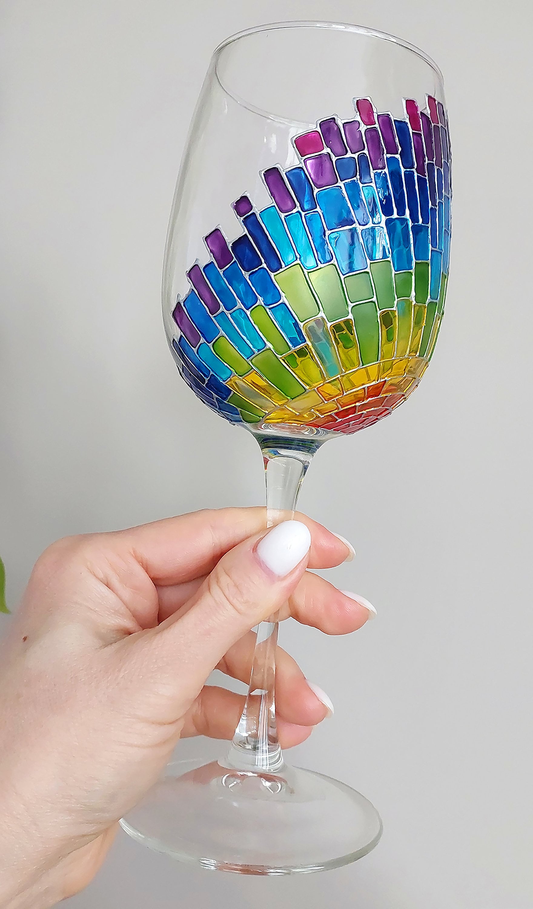 Hand-painted Rainbow Wine Glass: Mosaic Sun Rays Gift - Etsy