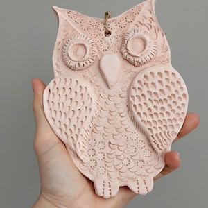 Ceramic owl wall hanging decor, pottery bird wall art, owl wall decor, Bohemian clay wall hanging