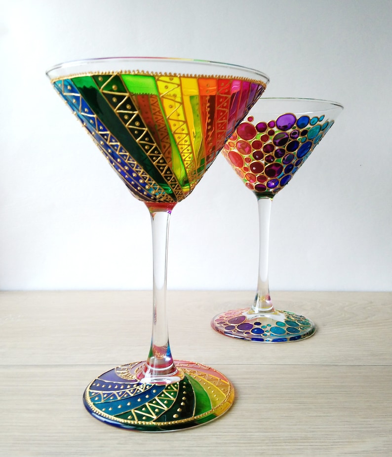 Hand painted rainbow martini glass custom party cocktail Etsy