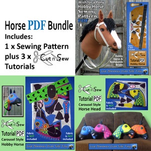 Horse Sewing Pattern PDF Bundle includes Wish for a Pony Pattern and three Cut n Sew Tutorials