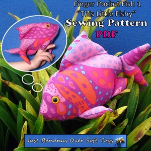 Sewing Pattern PDF FingerPocketFish1 &quot;This Little Fishy&quot; Puppet Style Action Toy for Children Full Sized Pattern pieces & Instructions.