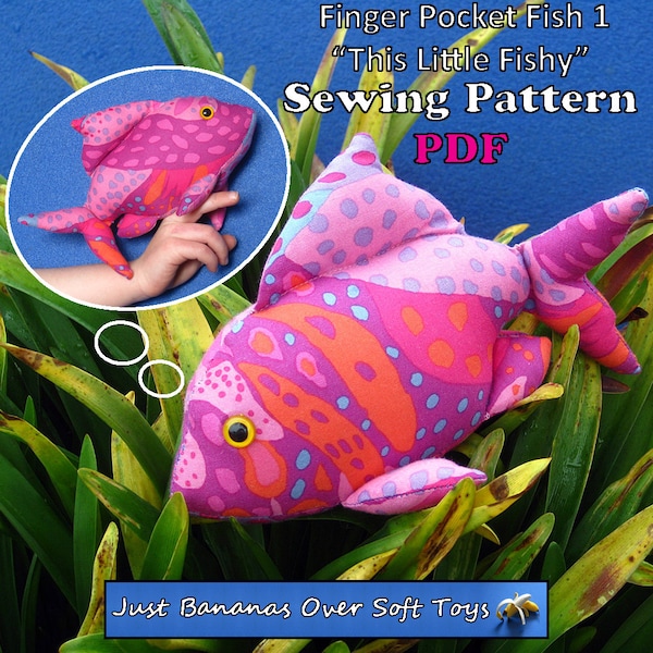 Sewing Pattern PDF FingerPocketFish1 "This Little Fishy" Puppet Style Action Toy for Children Full Sized Pattern pieces & Instructions.