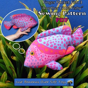 Sewing Pattern PDF FingerPocketFish3 Another Little Fishy Puppet Style Action Toy for Children Full Sized Pattern pieces & Instructions. image 1
