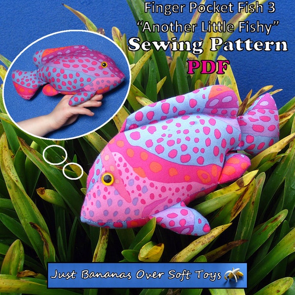 Sewing Pattern PDF FingerPocketFish3 "Another Little Fishy" Puppet Style Action Toy for Children Full Sized Pattern pieces & Instructions.