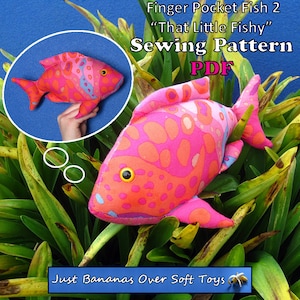 Cartamodello PDF FingerPocketFish2 Giocattolo d'azione stile burattino "Quel piccolo pesce" per bambini Pezzi del cartamodello a grandezza naturale e istruzioni.