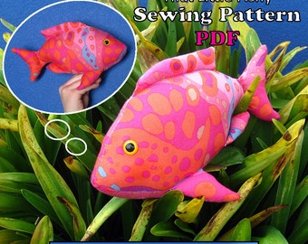 Sewing Pattern PDF FingerPocketFish2 "That Little Fishy" Puppet Style Action Toy for Children Full Sized Pattern pieces & Instructions.