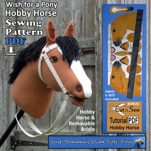 Sewing Pattern PDF Hobby Horse Wish for a Pony KidsToy or Keepsake Full Sized Pattern pieces Instructions for Hobby Horse & Bridle. image 1