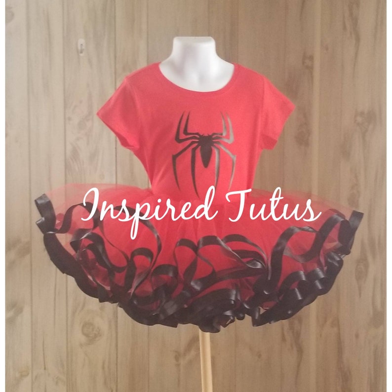 Other characters available Spidergirl or Spiderman onsie or Tshirt and ribbon lined tutu