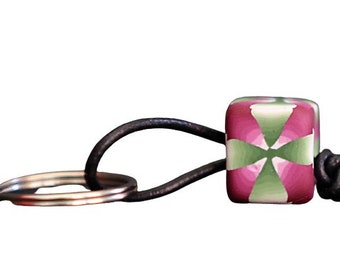 Keychain cross degraded. Burgundy green key chain. Leather cube keyring. Teacher gift