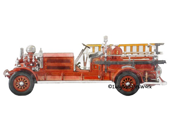 Vintage Fire Truck Transportation Art Print Digital