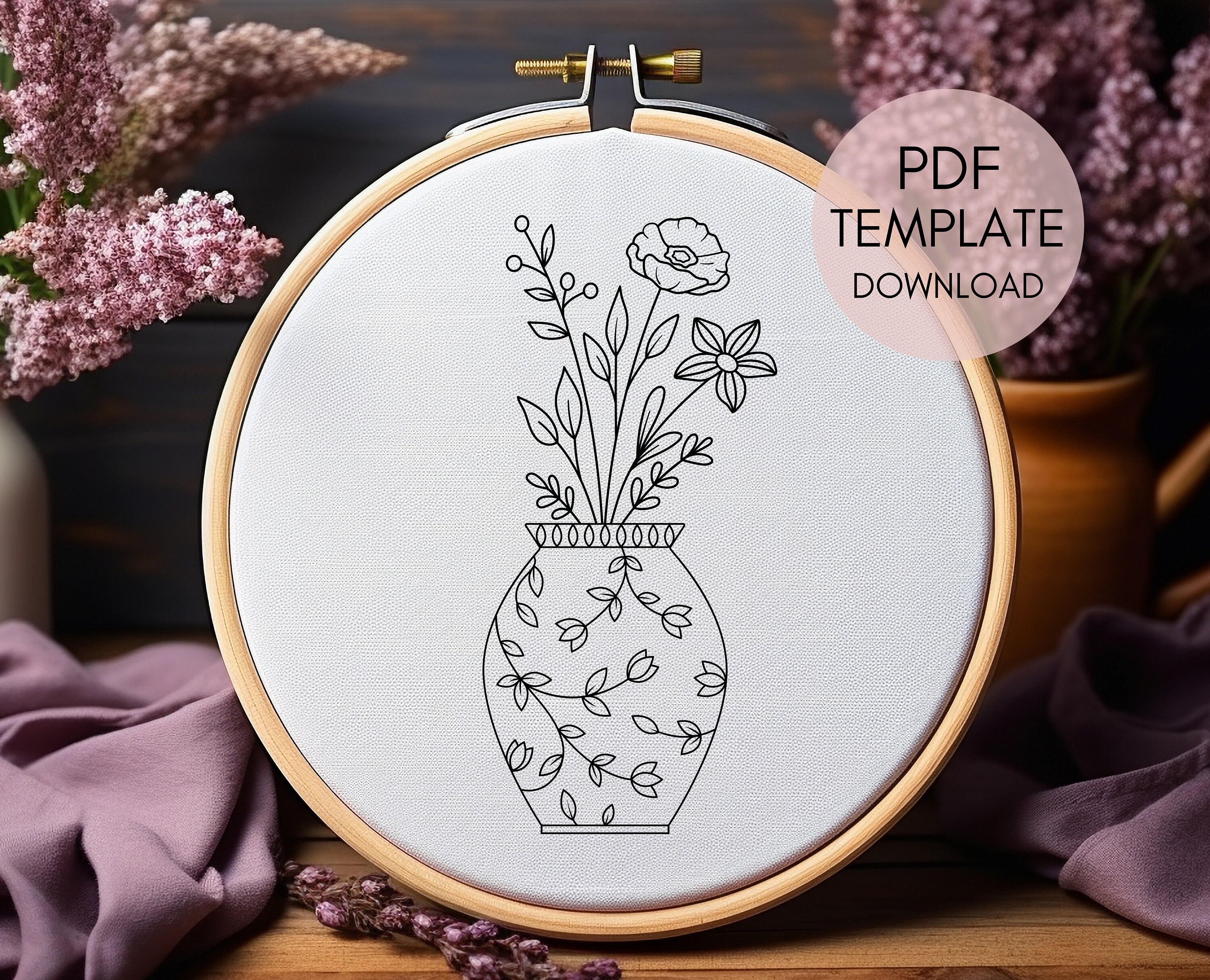 Flowers in Blue Vase Hand Embroidery Design Pattern, Hand Embroidery ...