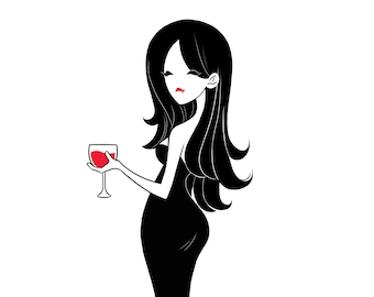 Vampire Lady with a Wine Glass Halloween Art Print - Available in 4x6 and 5x7 Sizes