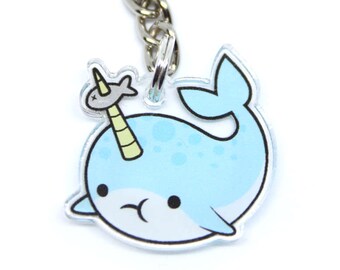 1 Inch Clear Acrylic Narwhal Keychain / Cell Phone Charm