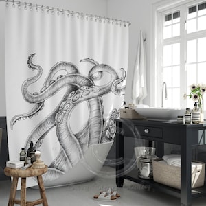 White Octopus Tentacles Kraken Shower Curtains