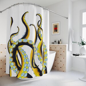 Kraken Octopus Tentacles Shower Curtain: Exotic Beach Bathroom Decor