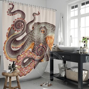 Orange Tangerine Octopus Tentacles Shower Curtain