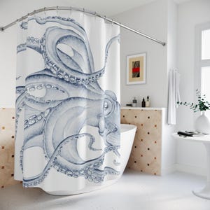 Octopus Tentacles Shower Curtain: Monochrome Nautical Bathroom Decor