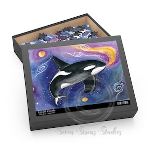 Cosmic Orca Blue Purple Galaxy Stars Watercolor Art Puzzle (120, 252, 500-Piece)