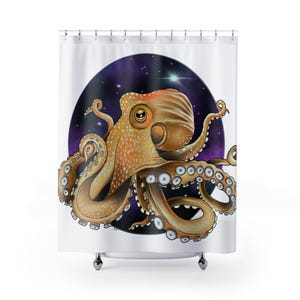 Cosmic Octopus Shower Curtain: Galaxy Nebula Bathroom Decor image 2